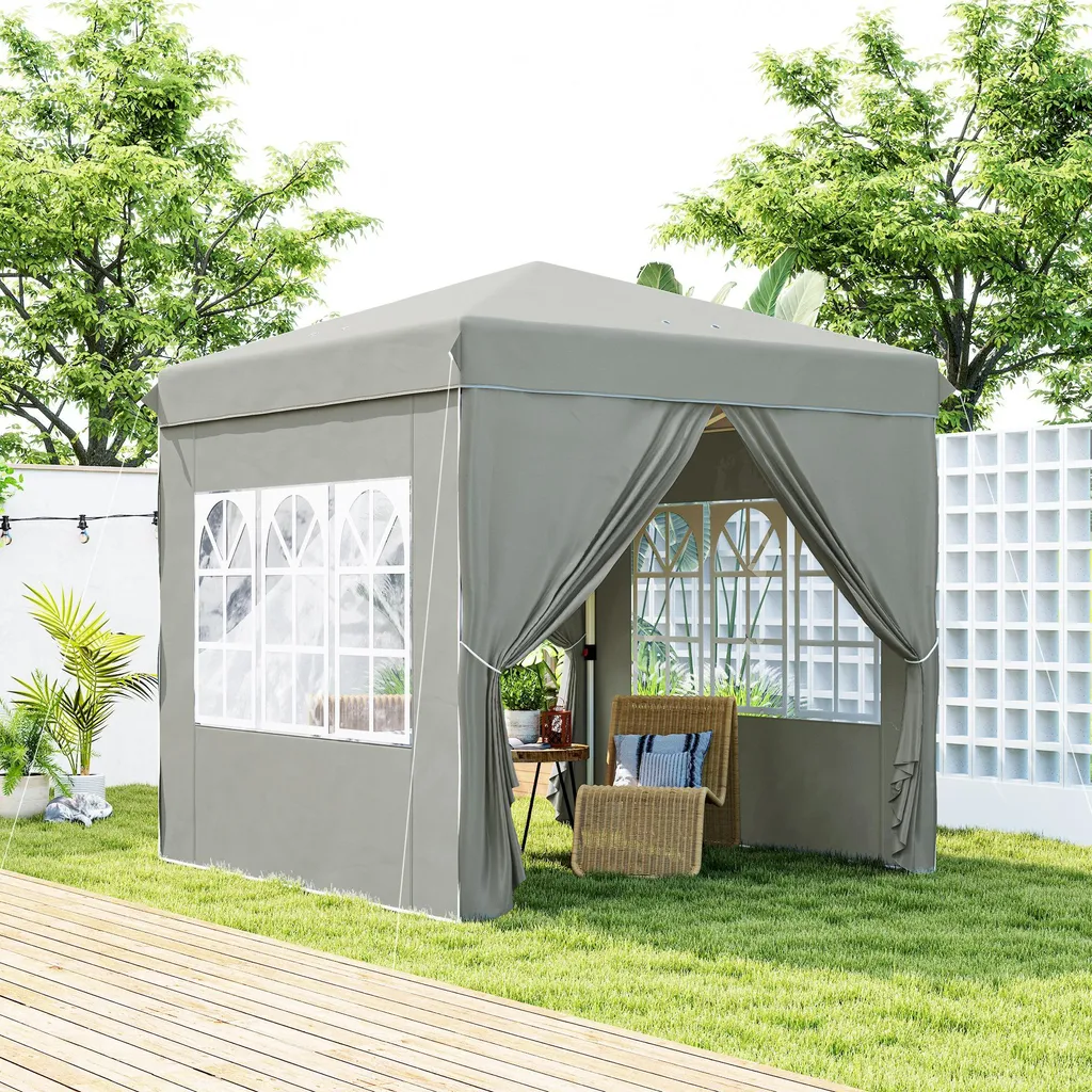 Fortuna Lai Gazebo 2,5x2,5 m, idrorepellente, stabile, resistente alle intemperie, gazebo pieghevole pop-up, protezione UV 50+, tenda da giardino pieghevole con 4 pannelli laterali, borsa, gazebo da giardino per campeggio, grigio chiaro - 2