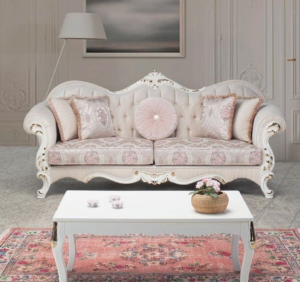 Casa Padrino Luxus Barock Couchtisch Weiß / Gold 91 x 63 x H. 42 cm - Massivholz Wohnzimmertisch im Barockstil - Barock Wohnzimmer Möbel