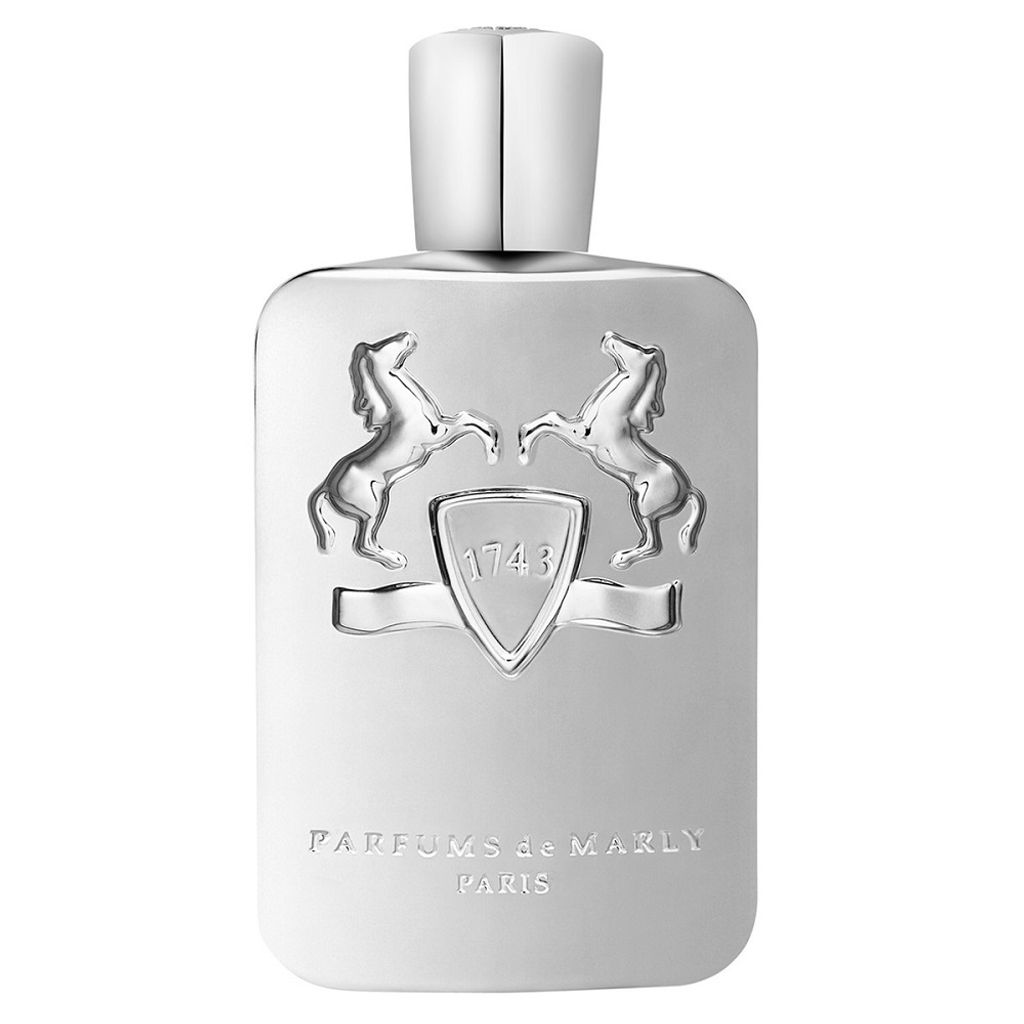 A silver perfume bottle with embossed horses and a crest.