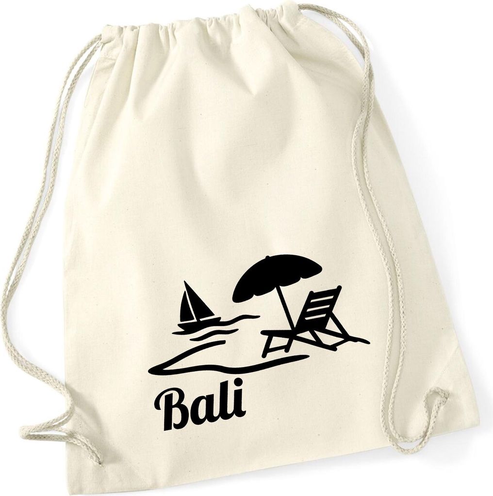 Huuraa Turnbeutel Bali Inselmotiv Indonesien 12 Liter Natural Baumwolle Rucksack Geschenkidee