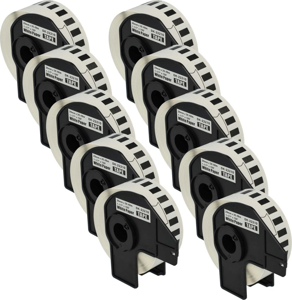 vhbw 10x Rolle mit Halter 29mm x 30,48m (1 Etikette) kompatibel mit Brother PT QL720NW Drucker Weiß