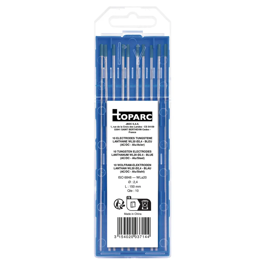 Électrodes Tungstène WL20 Bleu 2,4mm Éviter les Inclusions Soudage