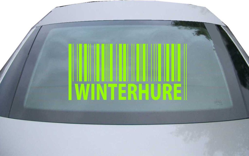 Indigos UG - Aufkleber Heckscheibe & Motorklappe DE6424 - neongrün - 600x285 mm - BARCODE Winterhure - Auto Scheiben Fenster Heckklappe Tuning Rac...