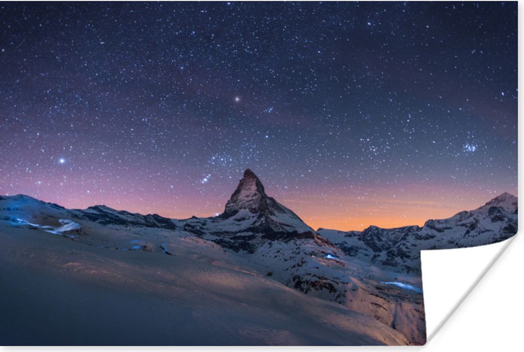 MuchoWow Poster Nacht über die Landschaft im Winter vom Schweizer Matterhorn aus 60x40 cm - Schlafzimmerdekoration