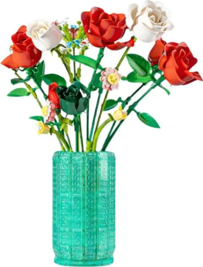 Fleurs en Briques de Construction Bouquet de Roses Rouges et Vase 1022 pcs