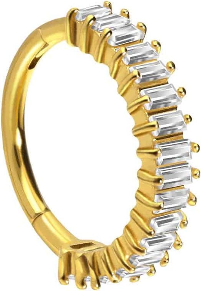 Ohrpiercing, Nasenpiercing, Septum Piercing Chirurgenstahl Segmentring Clicker EINGEFASSTE KRISTALLRECHTECKE Gold Innendurchmesser: 12 mm