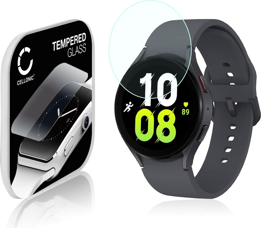 CELLONIC 9H Display Schutzglas für Samsung Galaxy Watch 5 - 44mm Smartwatch, 2.5D Full Glue Screen Protector Glass, Fitness Tracker Displayschutz ...