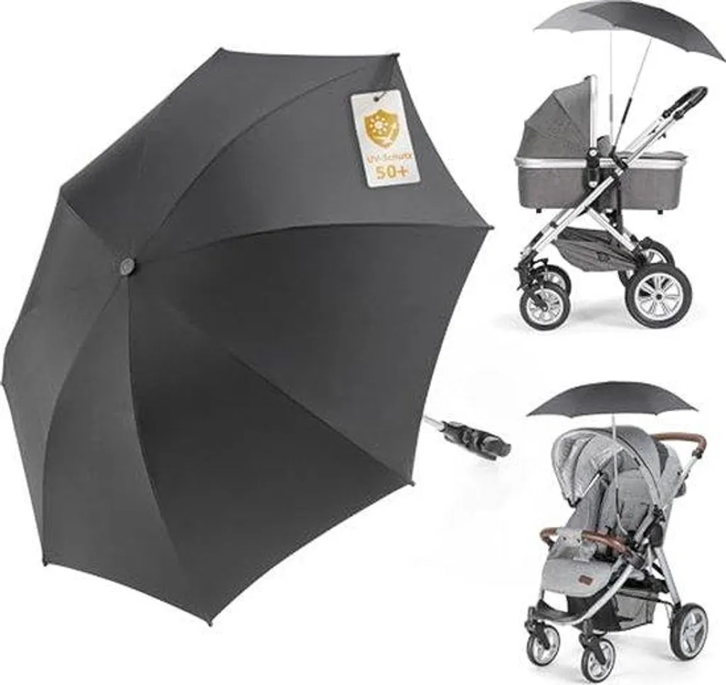 Parasol de poussette universel noir protection UV 50+ diamètre 73 cm