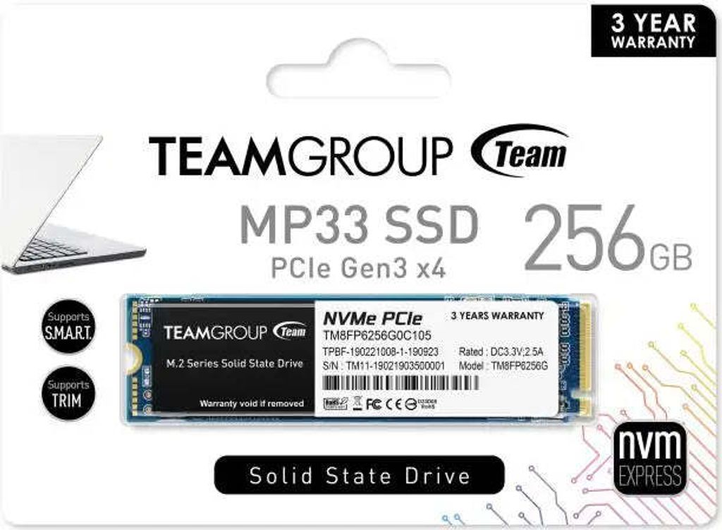 SSD Team Group MP33, M.2 2280 256 GB PCI-e 3.0 x4 NVMe Obrázek produktu 