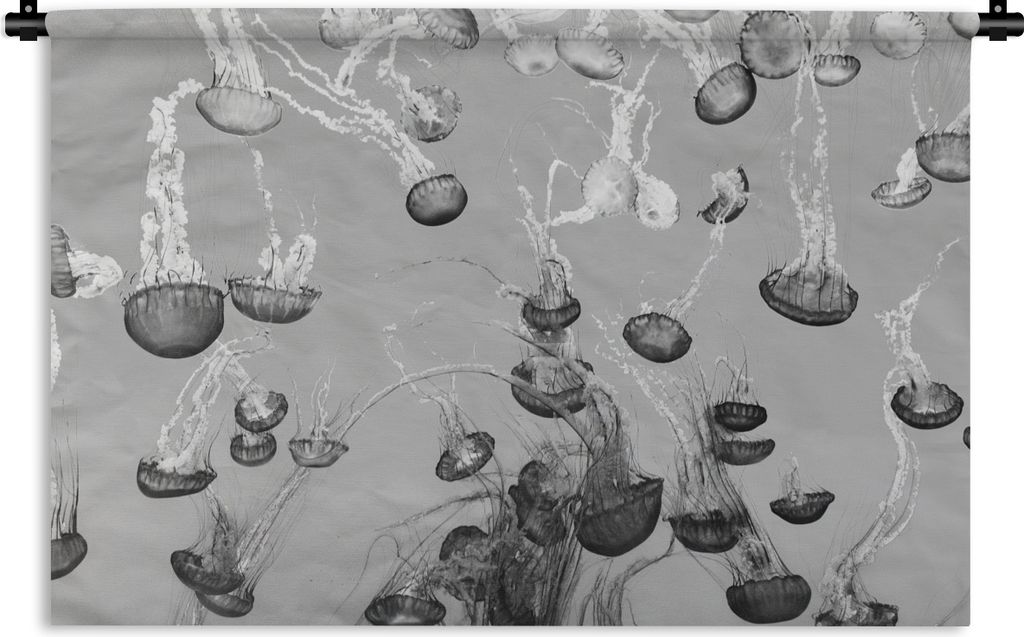 MuchoWow Wandteppich Wandbehang Meer - Qualle - Schwarz - Weiß 90x60 cm Tapisserie Dekoration Wandtuch - Wandskulpturen - Bildteppich
