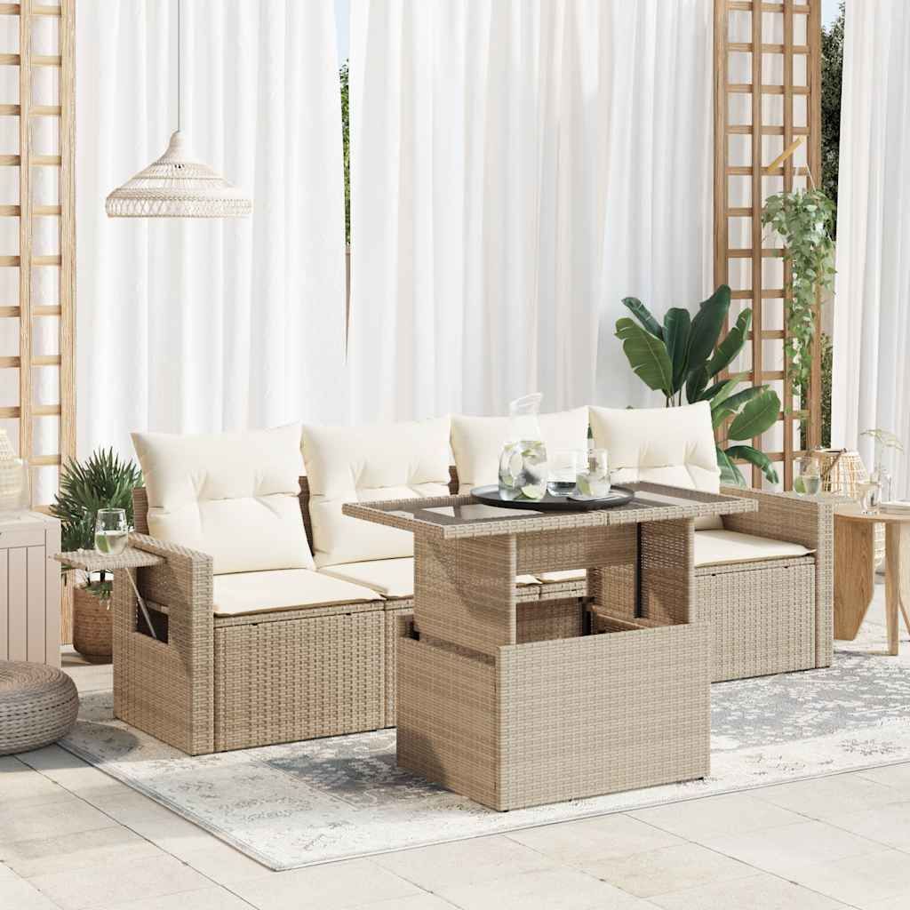 "2026 Promotion" 5-tlg. Garten-Sofagarnitur/Terrassenmöbel - mit Kissen - Beige Poly Rattan - Gartenmöbelset CC18119