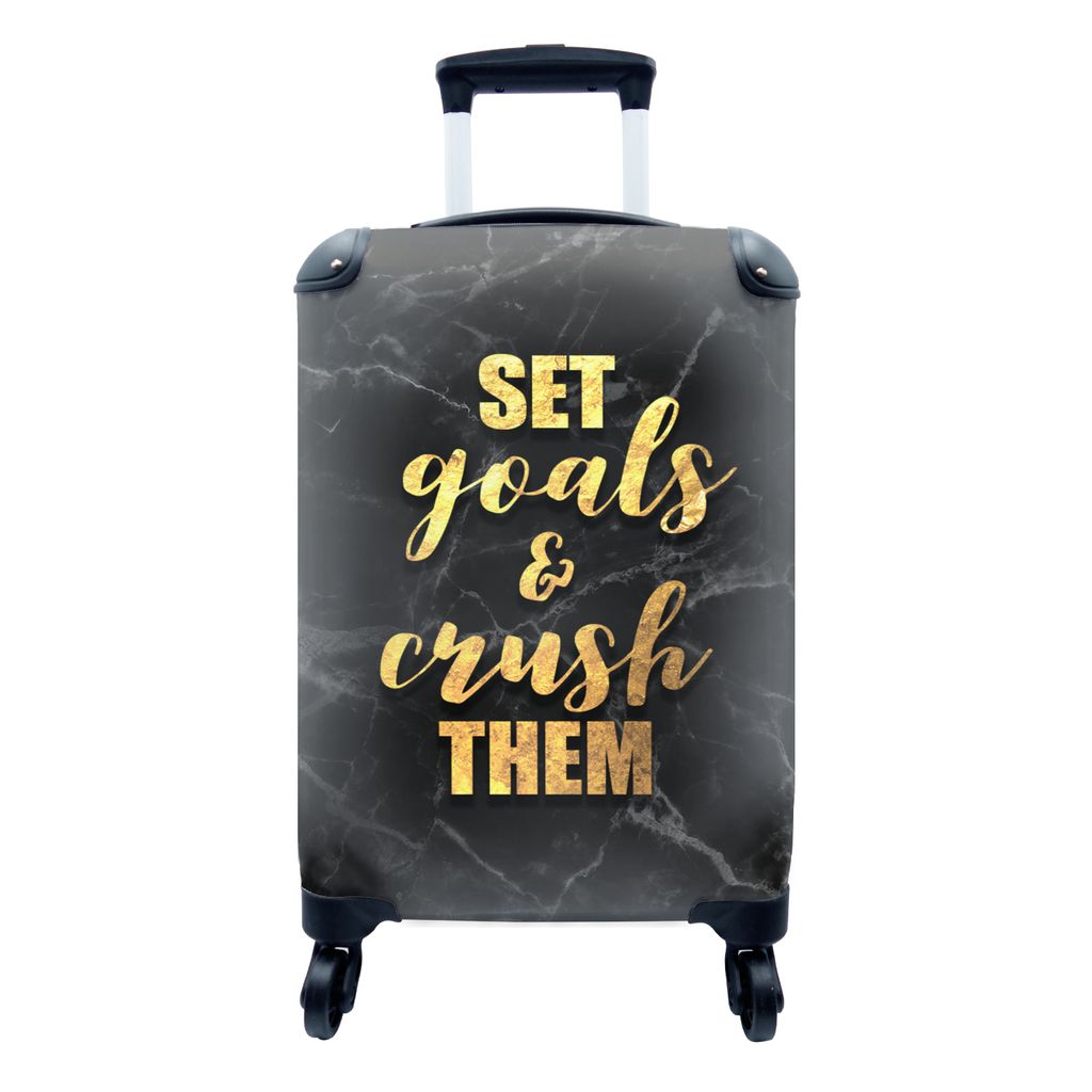 MuchoWow Koffer Handgepäck Trolley Rollkoffer Kleine Reisekoffer mit 4 Rollen - Zitat - Motivation - Marmor - Gold - Cabin Size < 55x40x23 cm & ...