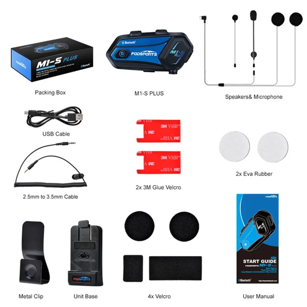 Kit Intercom Moto Bluetooth et Système de Communication 1 PC Bleu FX