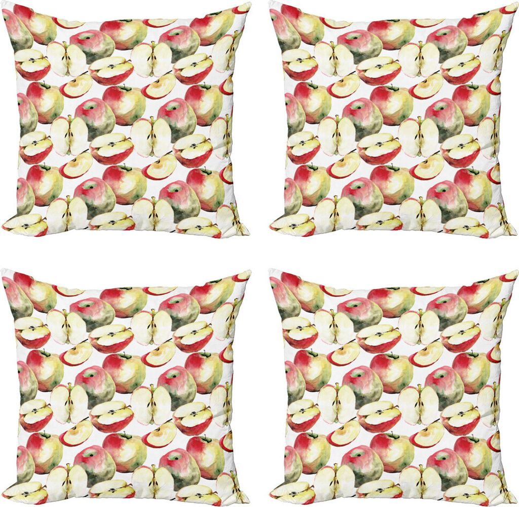 ABAKUHAUS Apfel Kissenbezug Set (4 Stück), Organische McIntosh Früchte, Moderner Doppelseitiger Digitaldruck, 60 cm x 60 cm, Ivory Red resedagrün