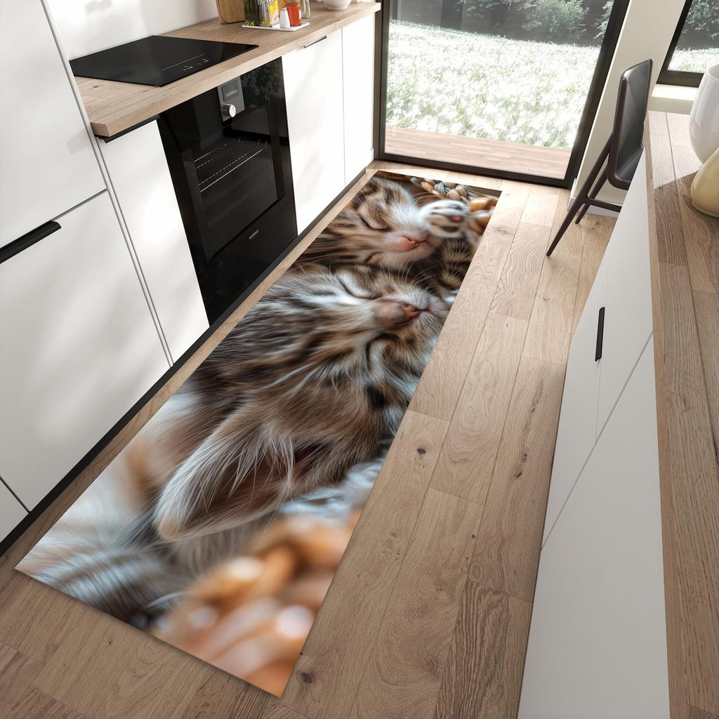 Küchenteppich 80x280cm rutschfest & abwischbar PVC Läufer - Kätzchen von Schlafende