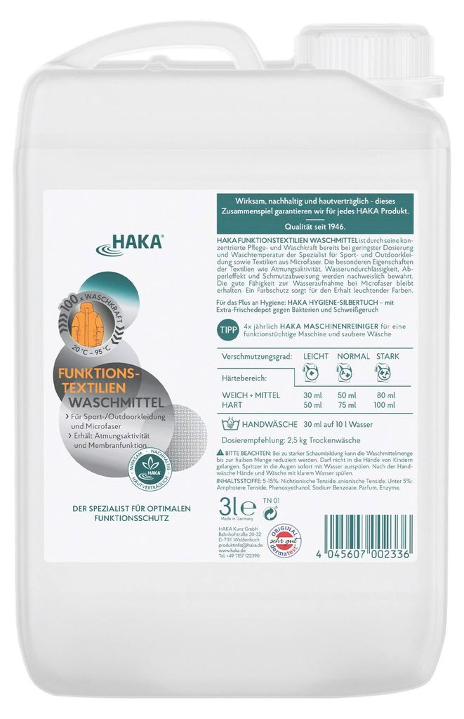 HAKA Funktionstextilien Waschmittel 3l für Sport- & Produktbild 