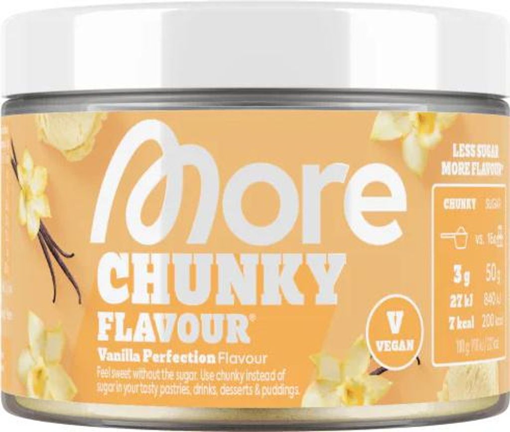 MORE Chunky Flavour, Geschmackspulver zum Süßen, ohne viel Zucker und Kalorien, mit Inulin und Laktase – Vanilla Perfection / 250g
