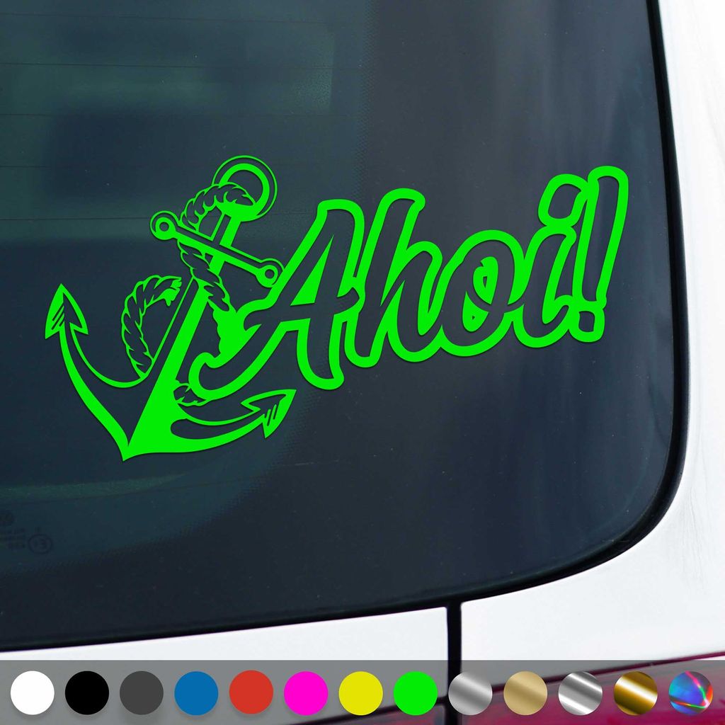PantherPixel Ahoi Aufkleber Anker Seemannsgruß Moin Nordsee Ostsee Sticker Auto Geschenkidee Farbe Neon-Grün