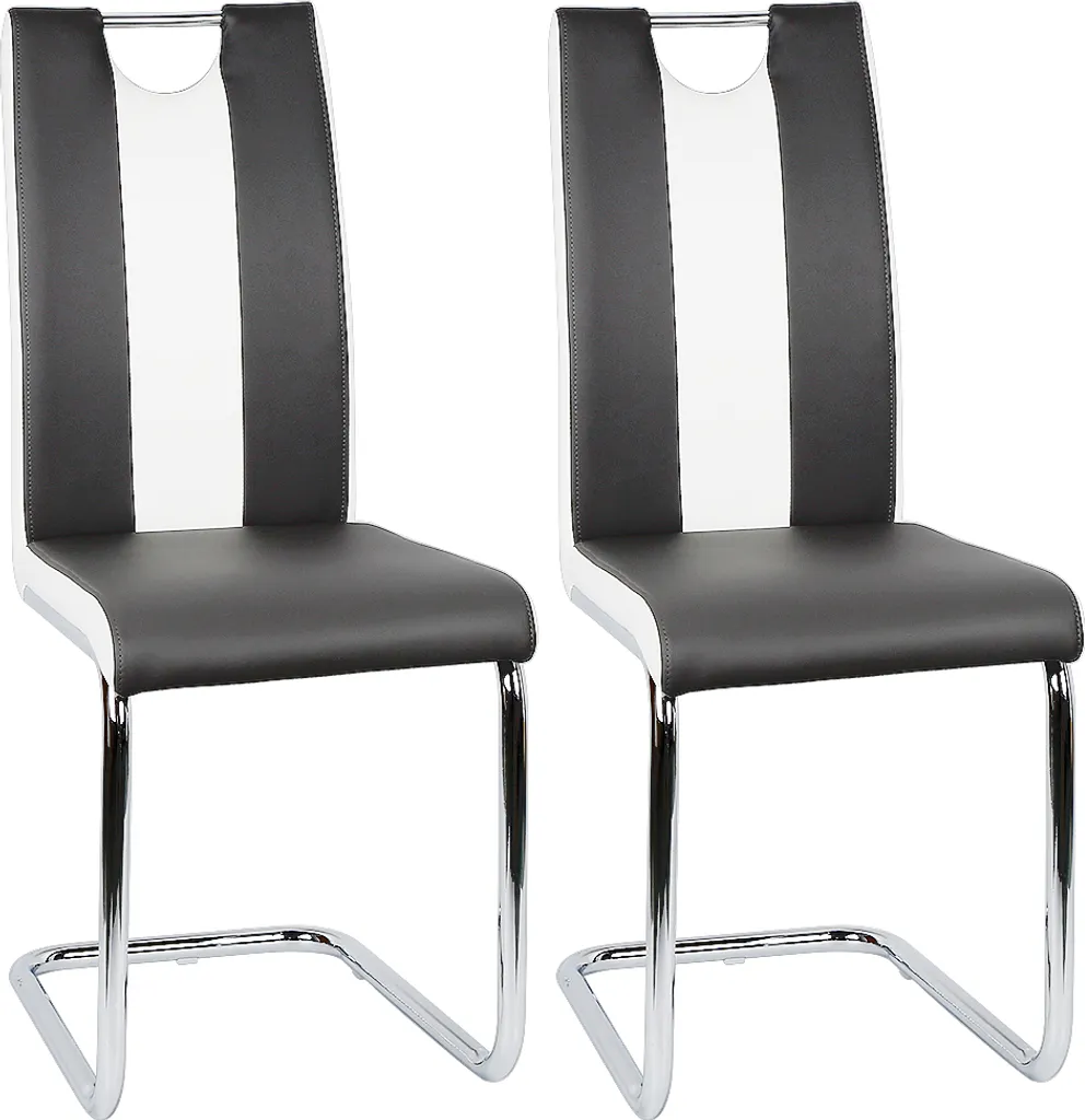 Chaises à Dossier Haut en Similicuir Noir et Pieds Chromés - Lot de 2