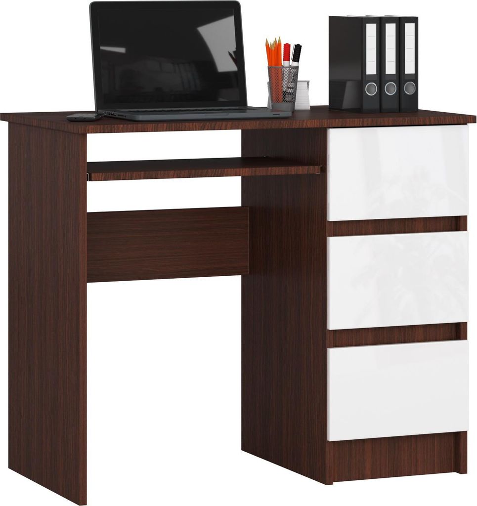 Computerschreibtisch – Schreibtisch – Bürotisch – Büroschreibtisch – 90 cm – Dunkelbraun / Weiß – Kompakt und durchdacht im Design