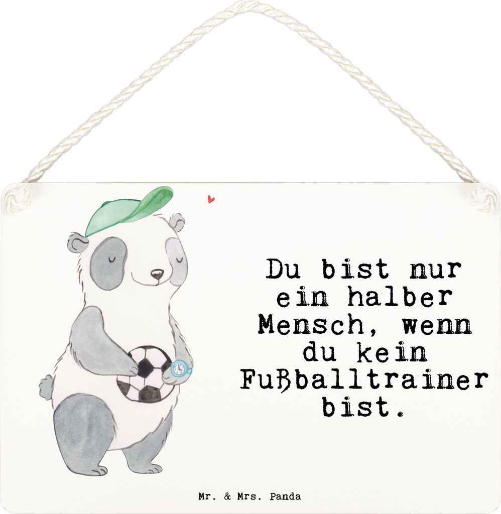 Mr. & Mrs. Panda Schild Fußballtrainer Herz DIN A6 - Weiß - Geschenk, Wandbild Holz, Türschild, Glücksbringer, Spruch, kleine aufmerksamkeit, w...