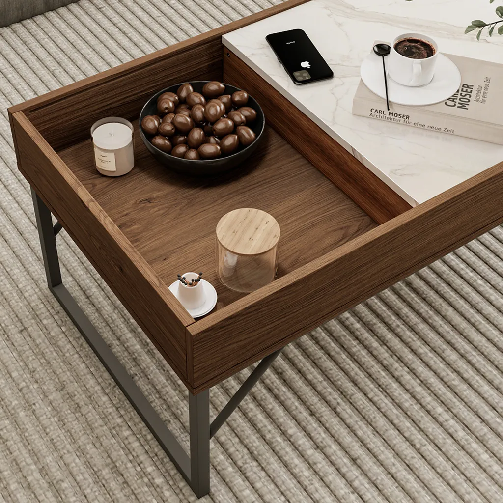 Vicco Tavolino da salotto Lunero, 105 x 50 cm, Noce/Marmo - 4