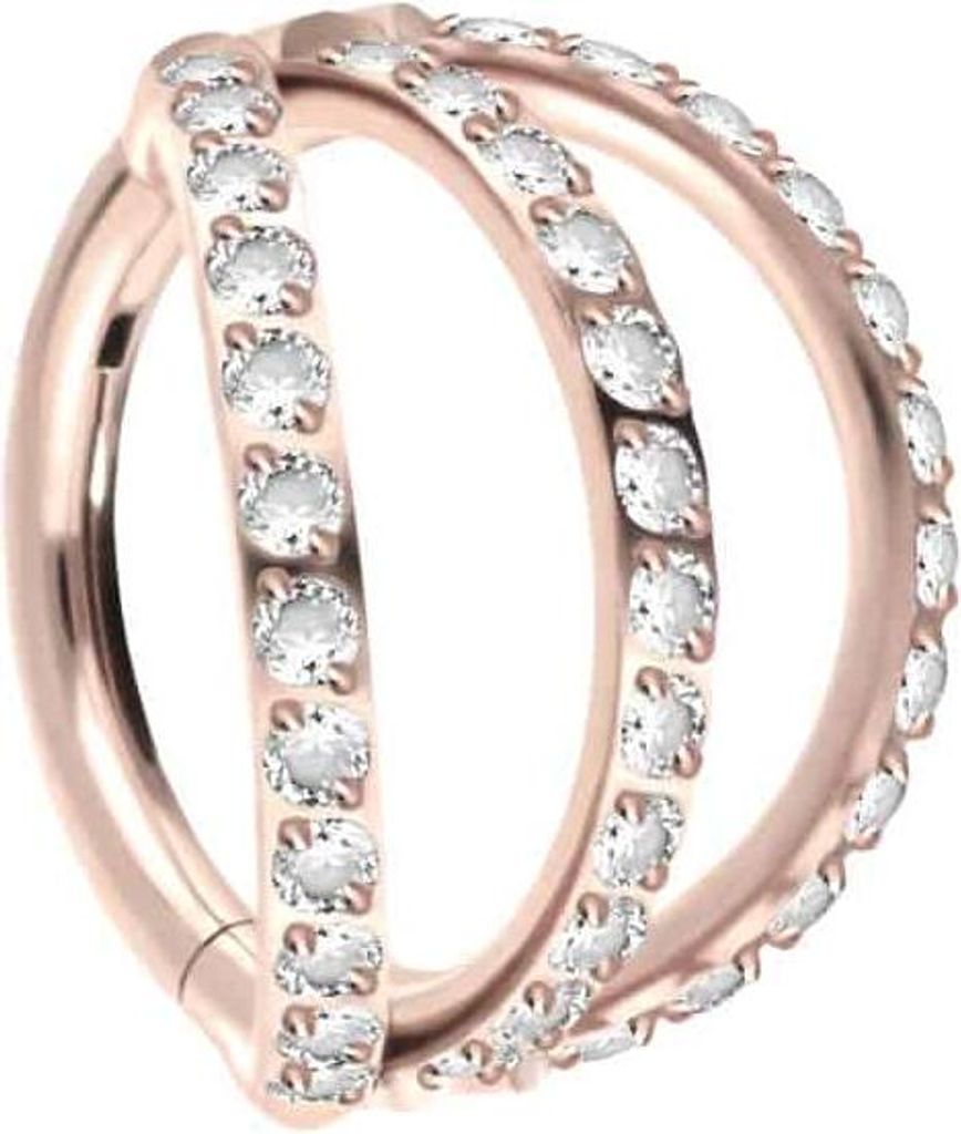 Ohrpiercing, Nasenpiercing, Septum Piercing Titan Segmentring Clicker 3 RINGE + EINGEFASSTE KRISTALLE RoséGold Innendurchmesser: 10 mm
