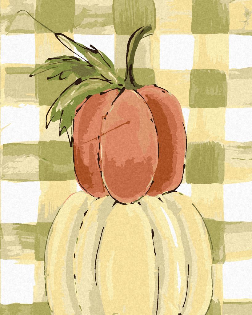 Zuty - Malen nach Zahlen - DREI GINGHAM KÜRBISSE (HALEY BUSH), 40x50 cm, mit Keilrahmen (bereits gespannt)