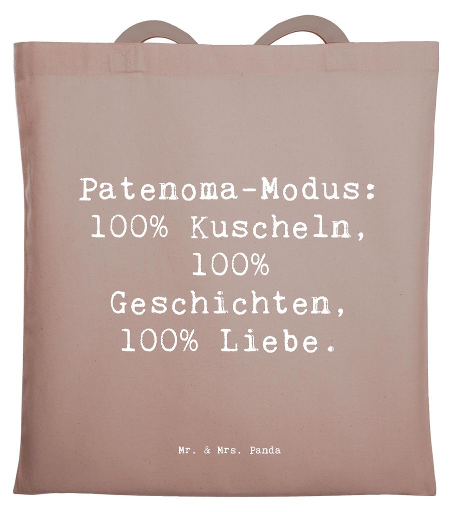 Mr. & Mrs. Panda Jutebeutel Spruch Patenoma Modus - Braun Pastell - Geschenk, einzigartig, Weihnachten, Familienmitglieder, Familie, Tasche, Großm...