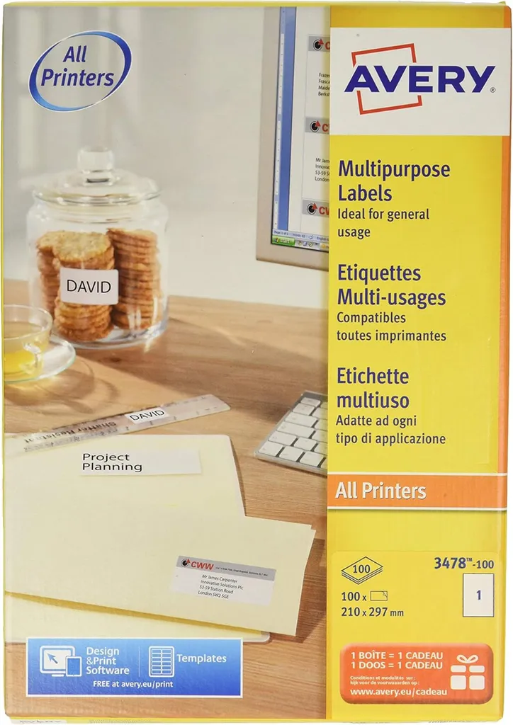 AVERY 3478-100.IT AVERY Etichetta multiuso, 210 x 297 mm, bianco