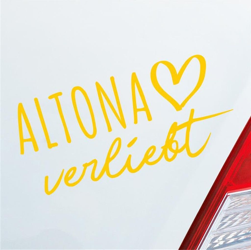 Auto Aufkleber Altona verliebt Herz Stadt Heimat Liebe Car 19x9 cm Gelb Sticker Heckscheibenaufkleber