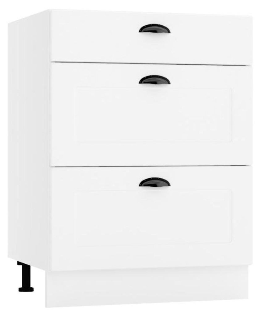 Küchenunterschrank 3 Schubladen - 60 cm - Weiß - ohne Arbeitsplatte - Soft-Close-System