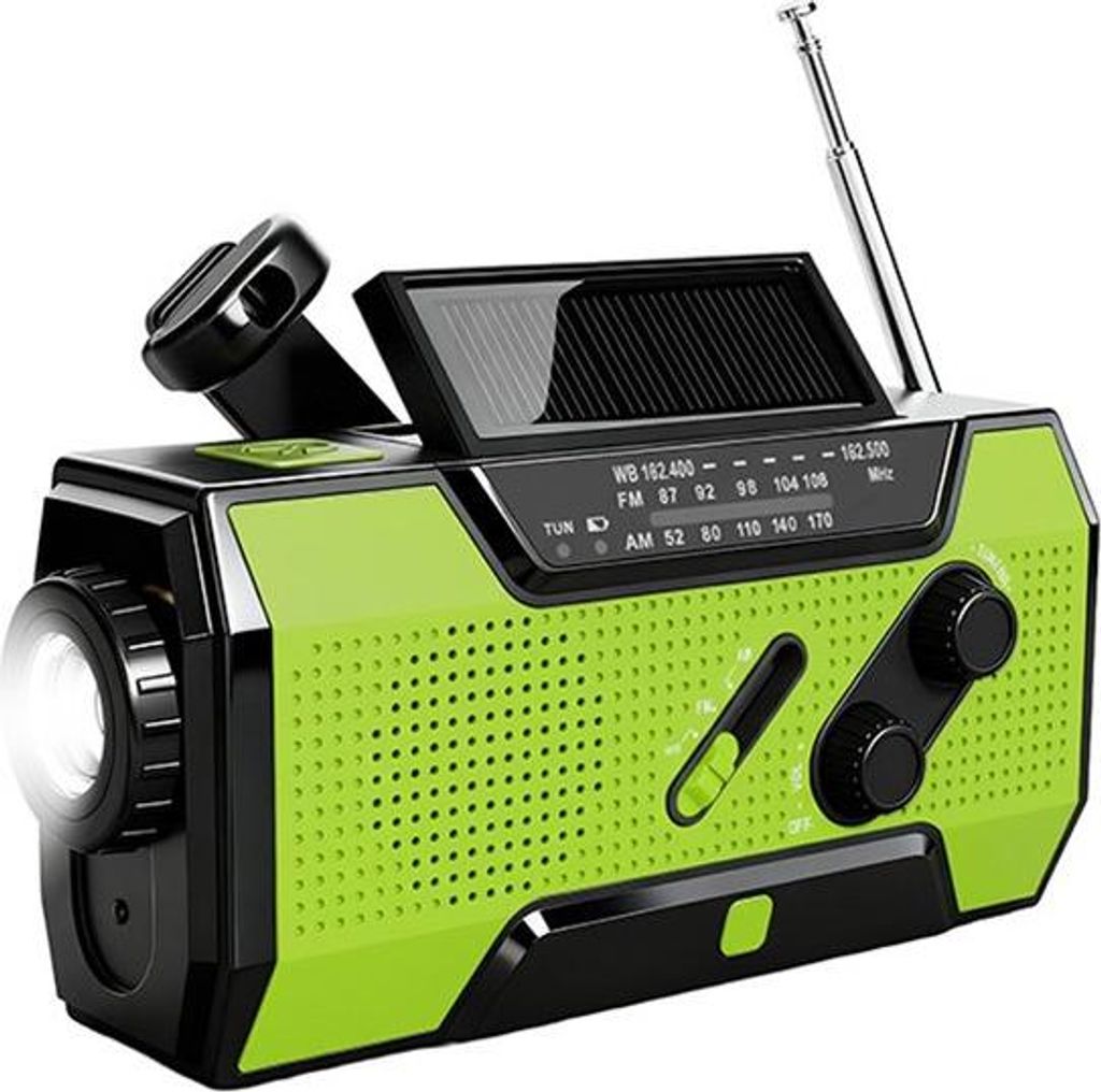 Brixy Brixy Emergency Radio - Radio mit Batterie für Notfälle - 5000 MAH - aufwickelbar - Solar - Taschenlampe - Powerbank - Grün
