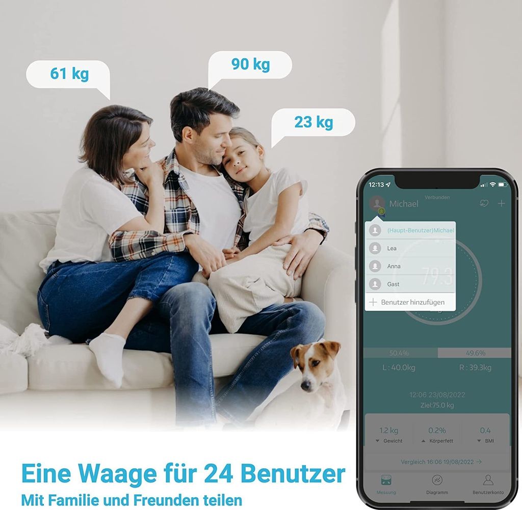 Fitleap Waage mit Körperfett- & Muskelanalyse bis 180kg, Produktbild 6