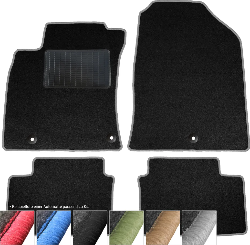 Set 4 Tappetini Su Misura Kia Cerato 2004+ | Velluto Nero e Grigio
