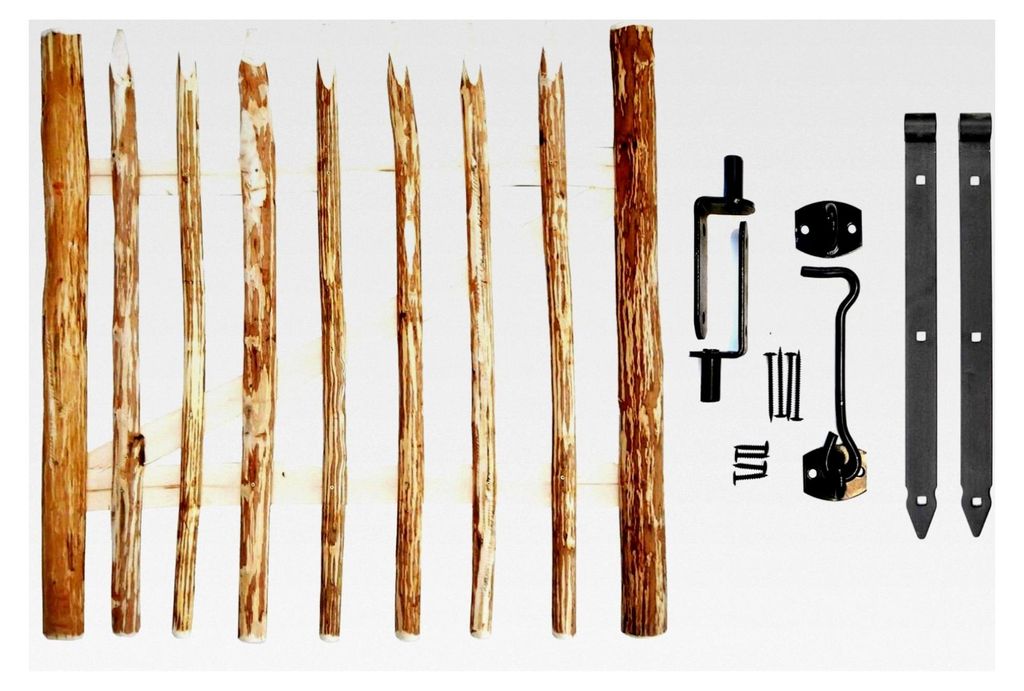 Haselnuss Zauntor | Breite: 100 cm | Höhe: 90 cm | Abstand zwischen den Zaunlatten: 6-7 cm | Gartentor aus Holz für Staketenzaun | mit Scharniere...