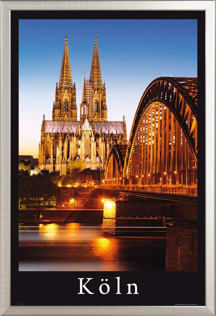 Affiche Cologne Cathédrale Rayonnante avec Cadre Alu Argent et Vitre Pro