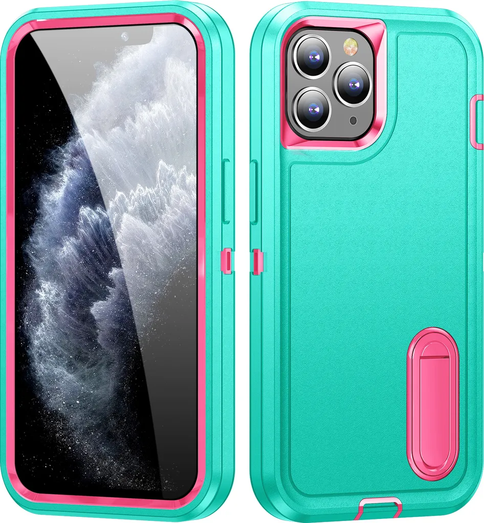 Custodia per iPhone 11 Pro ibrida a tre strati robusta antiurto con supporto Turchese