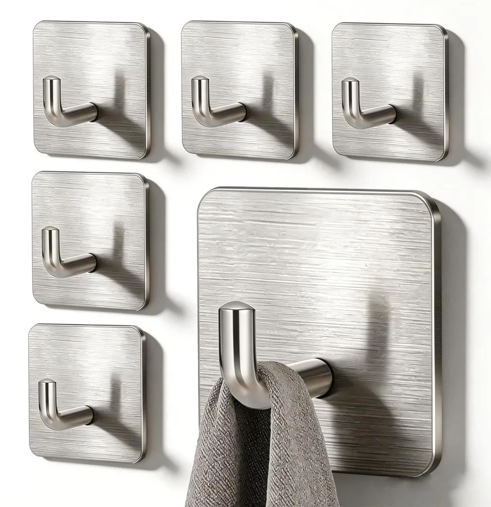 Support pour serviettes de salle de bain mural sans perçage en inox argent