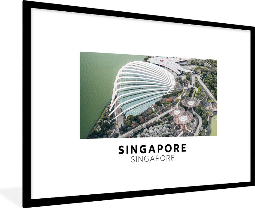 MuchoWow Gerahmtes Poster Singapur - Wasser - Architektur 90x60 cm - Poster mit Schwarzem Bilderrahmen Wandposter Rahmen Foto Bilder - Wanddekora...