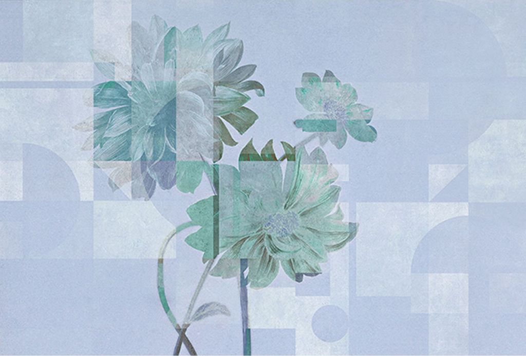 Tadessi Fototapete | Blumen | 4.00 m x 2.70 m | Blau | Grün | Wandbild | Digitaldruck