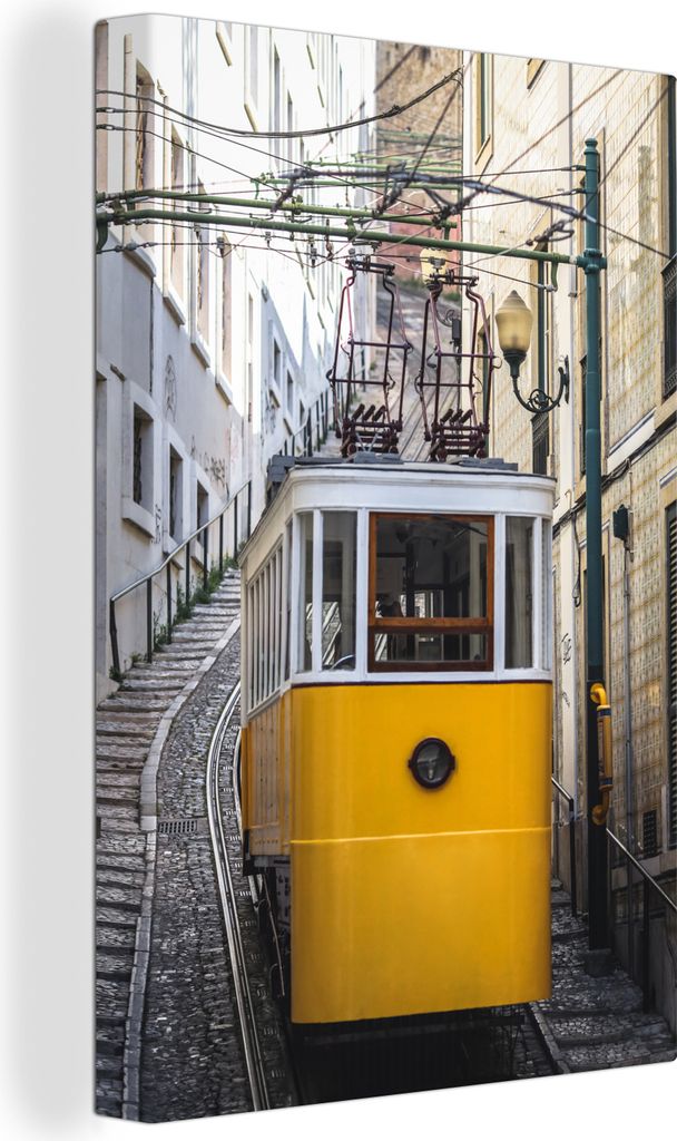 OneMillionCanvasses - Leinwandbilder - 90x140 cm, Eine Straßenbahn bleibt auf der Lavra-Seilbahn in Lissabon stecken, Wandbilder Kunstdruck Wand...