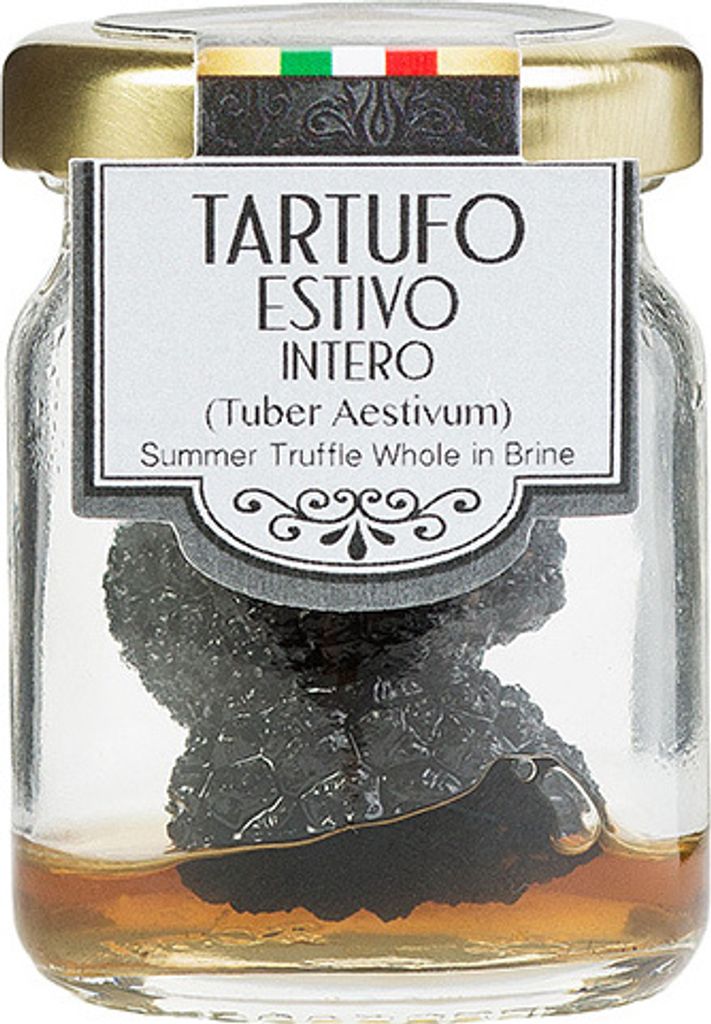 A jar of whole summer truffles in brine.