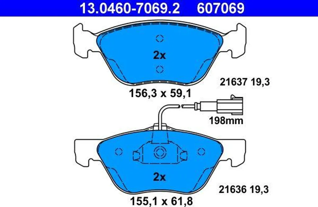 ATE 13.0460-7069.2 Jeu de Plaquettes de Frein OE 9950778 pour Alfa 156