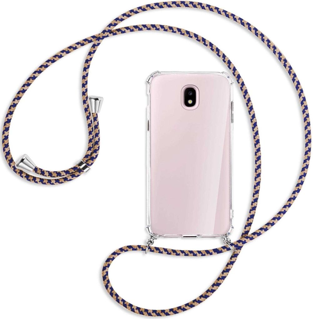 Handykette Backcover-Schutzhülle mit Band (Metall silberfarben) für Samsung Galaxy J5 2017 - blau+beige