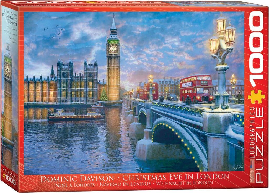 1000 Teile Puzzle - Puzzle - Weihnachtsabend in London + Puzzle Alu Rahmen für 1000er