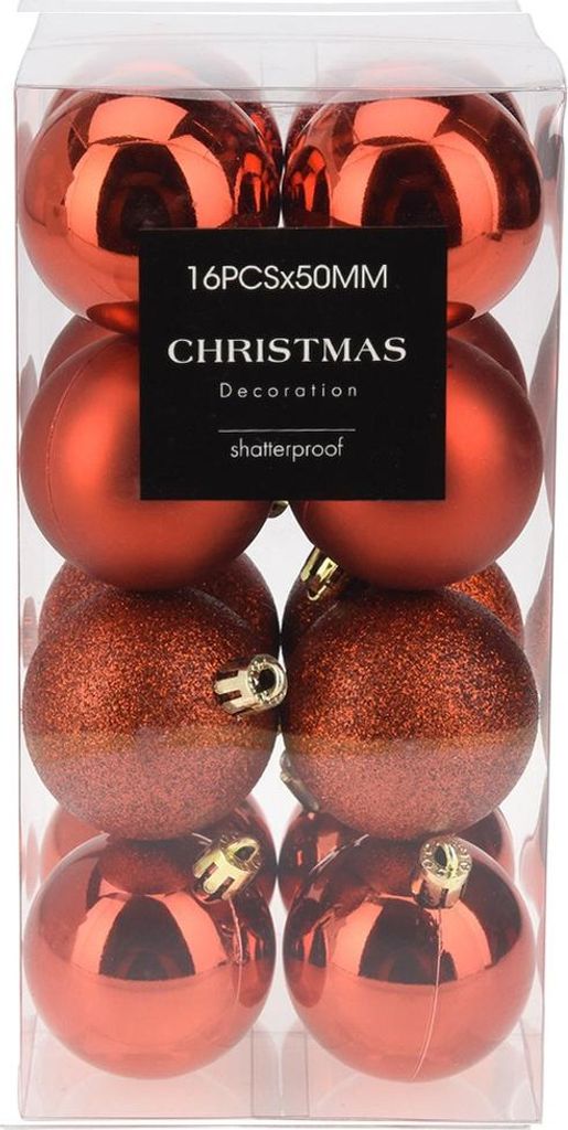 Weihnachtsbaumkugeln Set 16 Stück rot glitzernd und spiegelnd