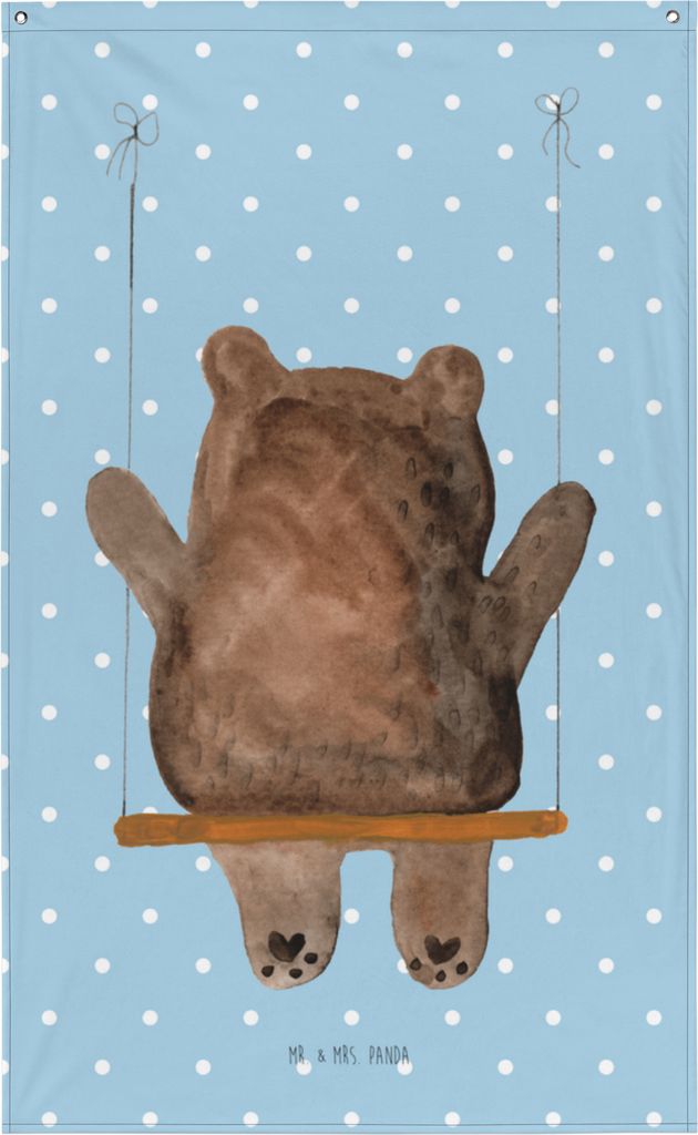 Mr. & Mrs. Panda Wandteppich Bär Schaukel - Blau Pastell - Geschenk, Wandbanner, Teddy, Verlust Trauer Trauergeschenk Traurig Trösten Trost Liebe...