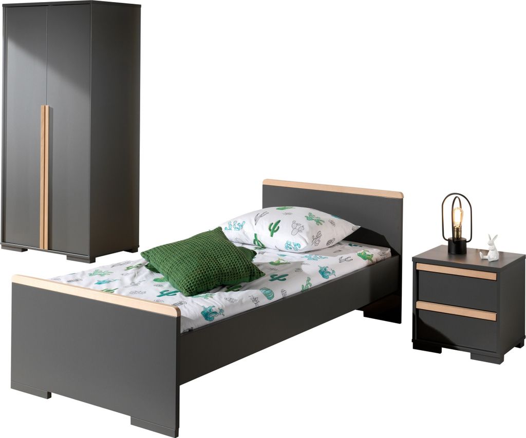 Jugendzimmer-Set >LONDON< in Anthrazit/Buche