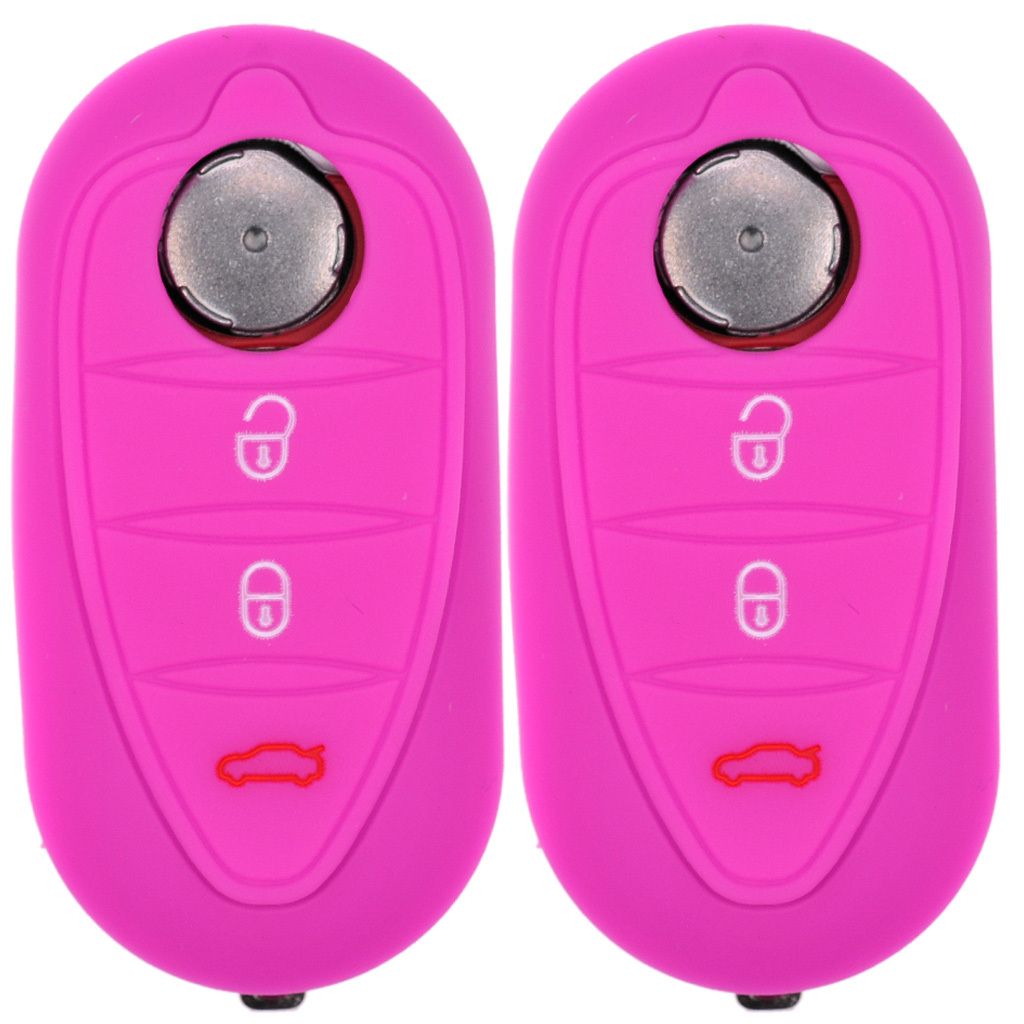 2x Auto Schlüssel Silikon Schutz Hülle Pink kompatibel mit ALFA Romeo Mito Giulietta 940 4C ab 2008 3 Tasten Klappschlüssel